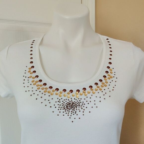 St. John's Bay embellished white tee sz PS - Picture 2 of 8